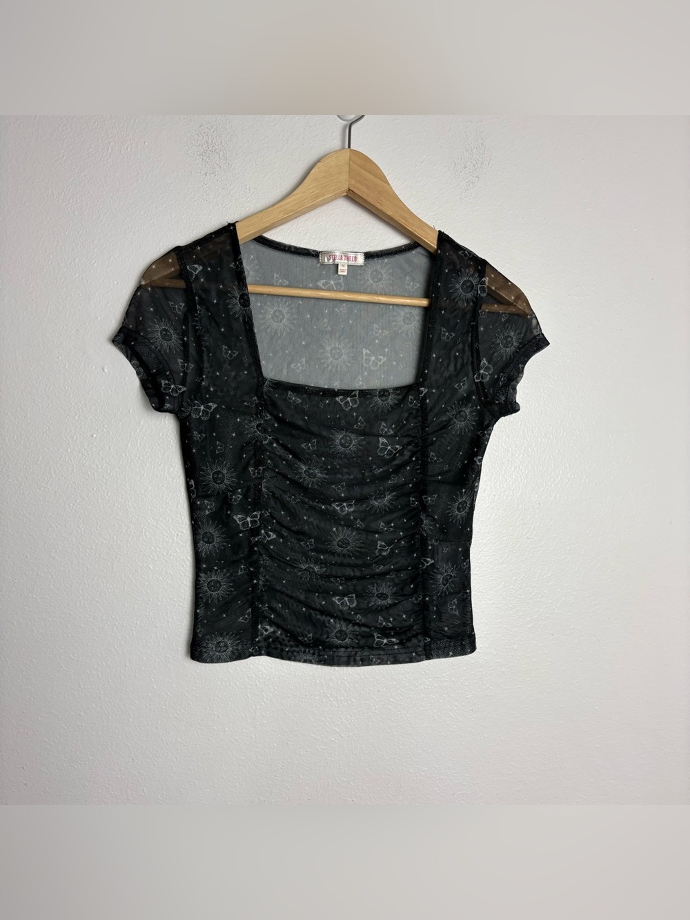 Stella Tweed Black Sheer Mesh Top Celestial Whimsigoth Witchy Size Medium